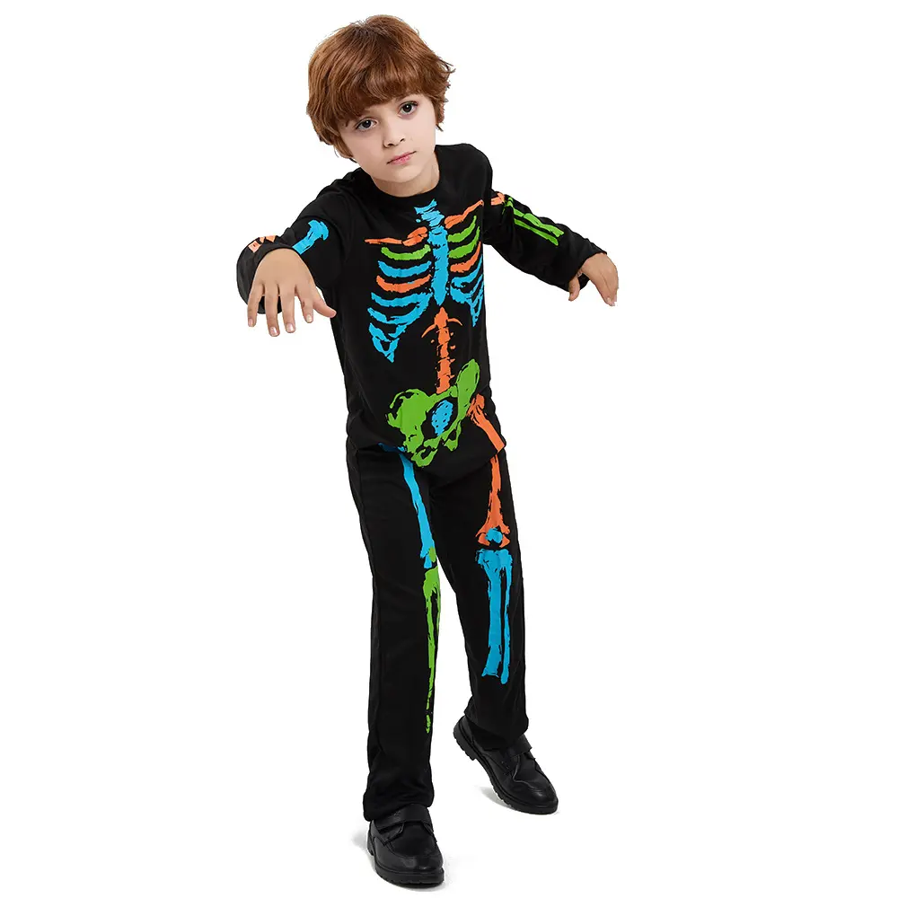 Halloween Costumes Unisex Kids Colorful Skull Skeleton Jumpsuit Theme Party School Event Play Costumes02
